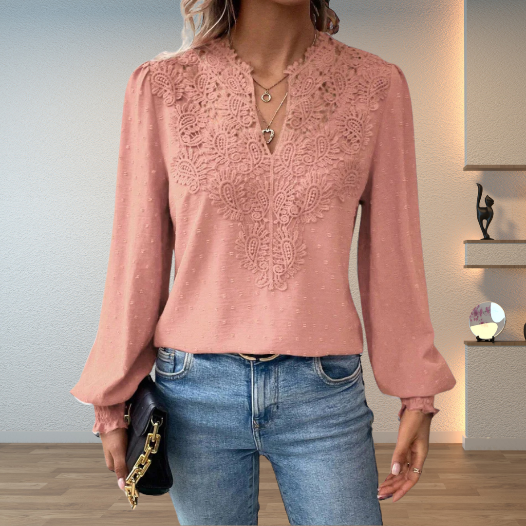 Women's Textured V-Neckline Blouse – Pink