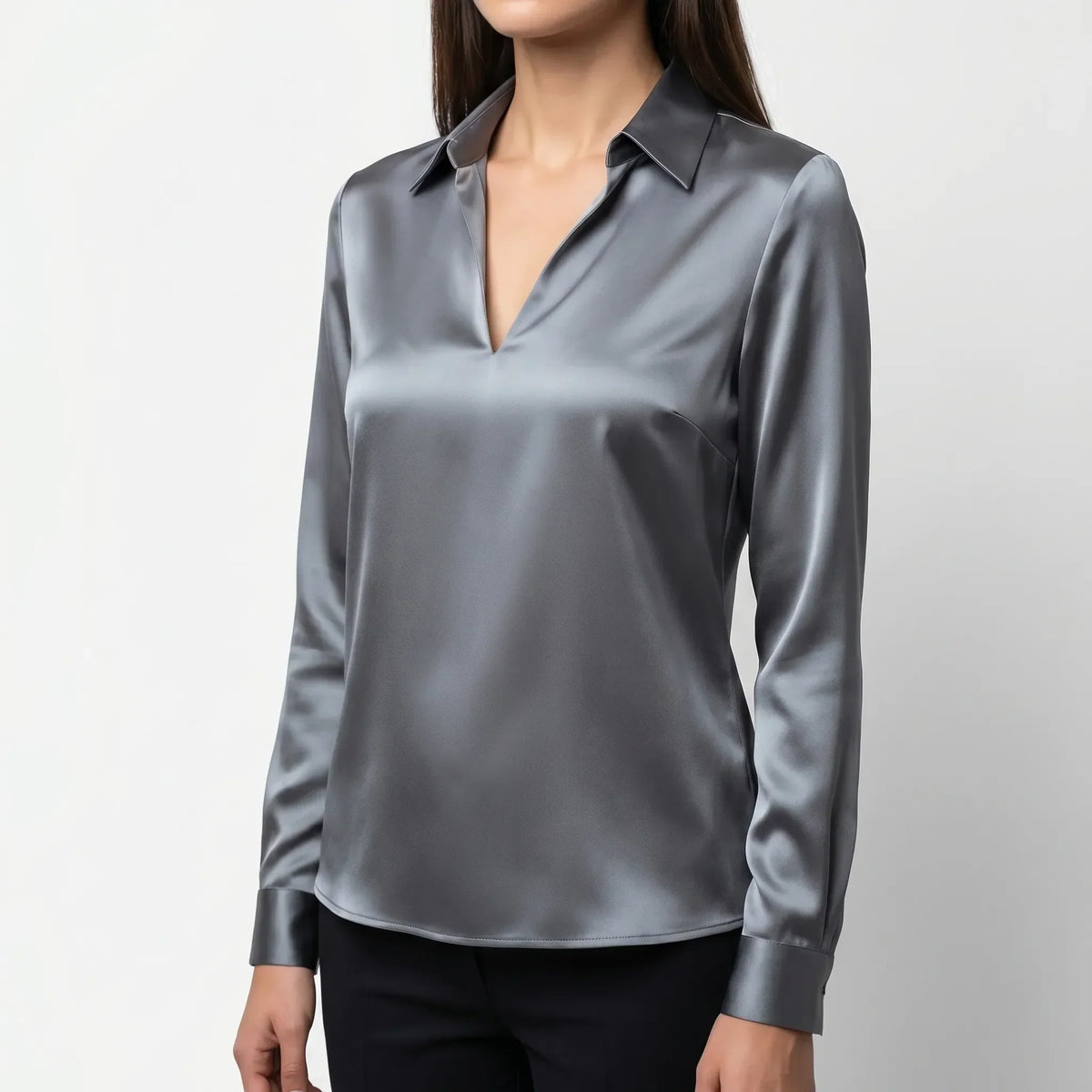 Women's Satin-Finish V Neck Blouse – view 3