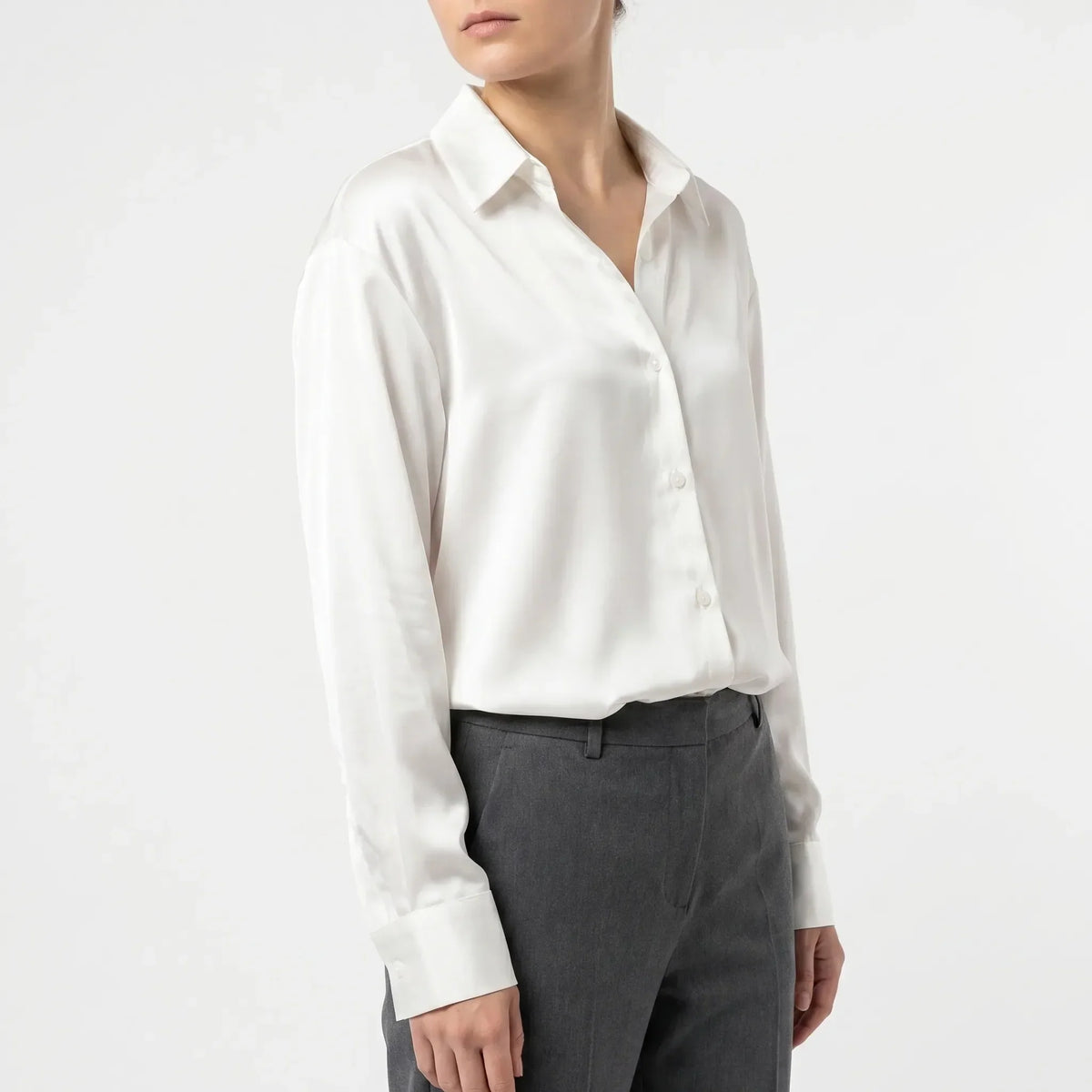 Women's Satin-Finish Button-Front Blouse – view 3