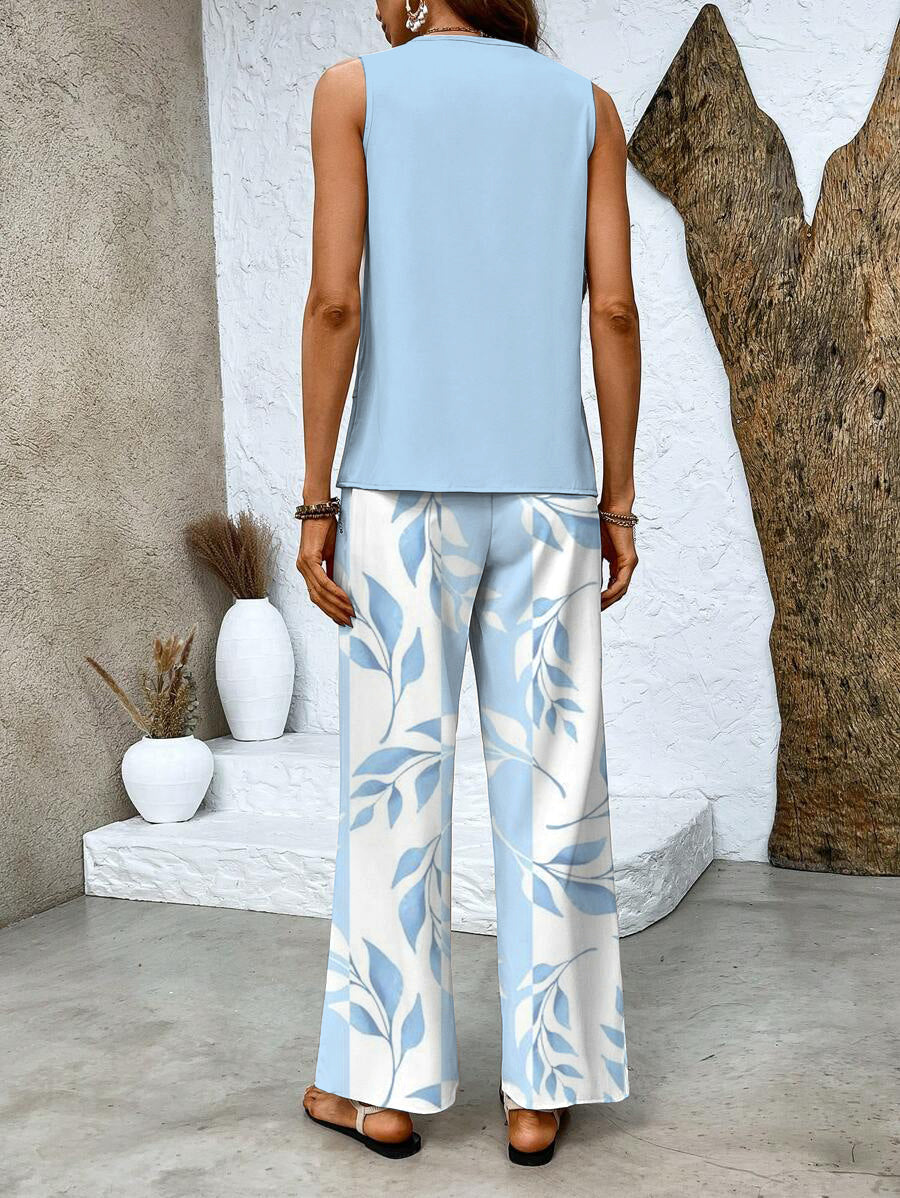 Women's Leaf Print Wide-Cut Two-Piece Set for Fall – view 8