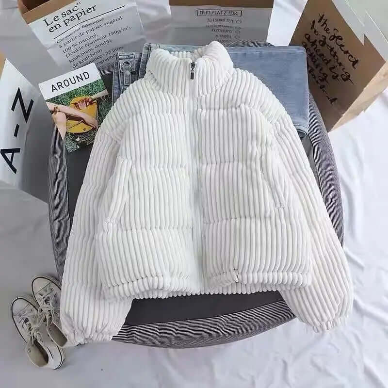 Women's Relaxed-Fit Cord Puffer Jacket – White