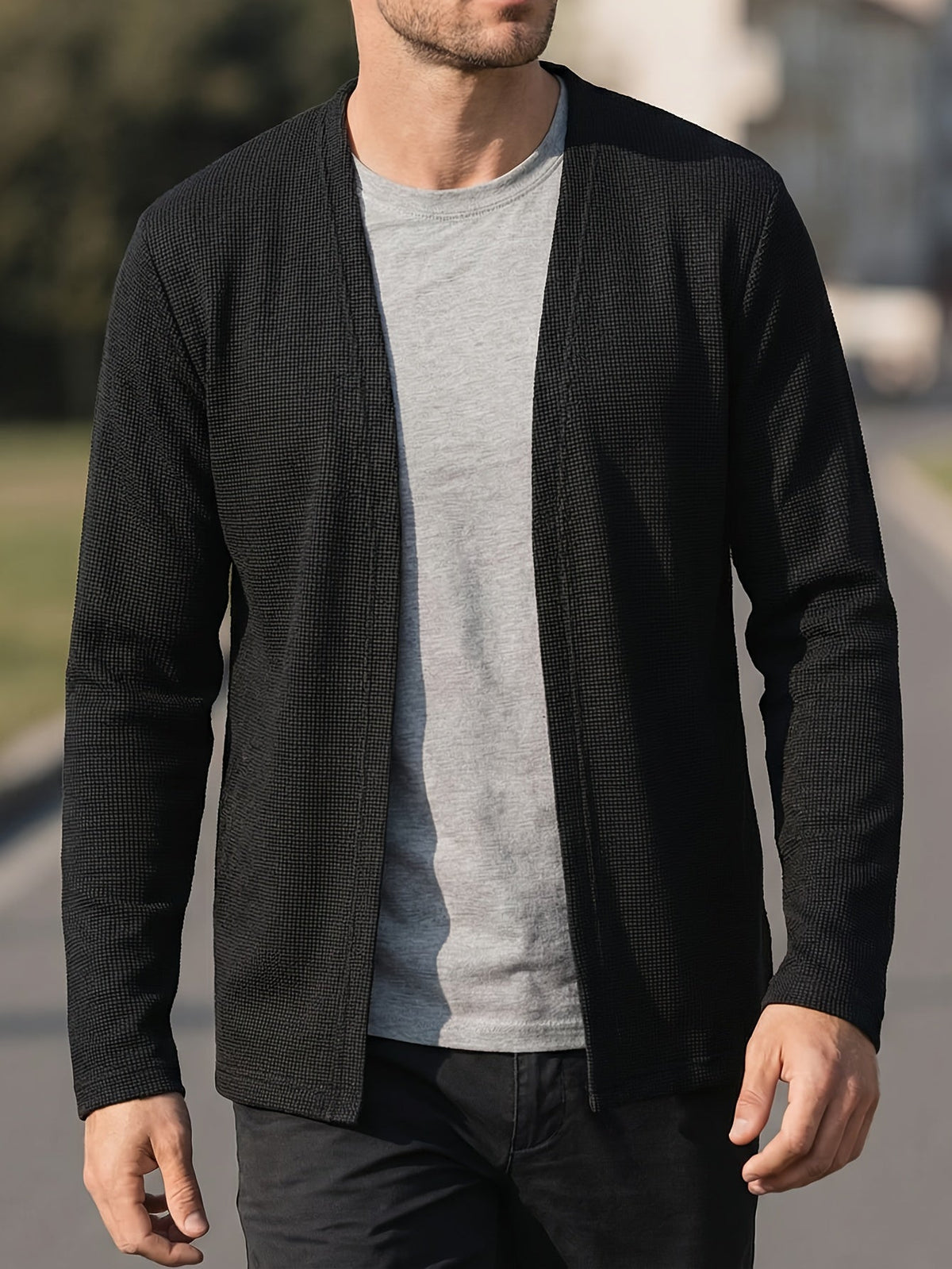 Men's Open-Style Textured Knit Cardigan – view 4
