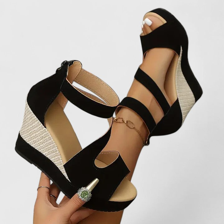 Women's Support Woven Wedge-Heel Sandals – Black
