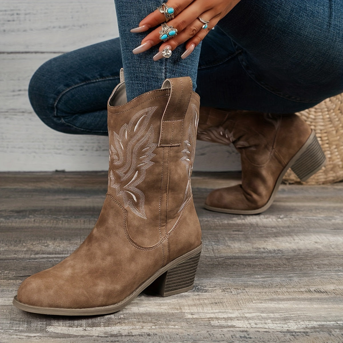 Women's Embroidery-Detail Wide Calf Western Cowboy Boots – view 2