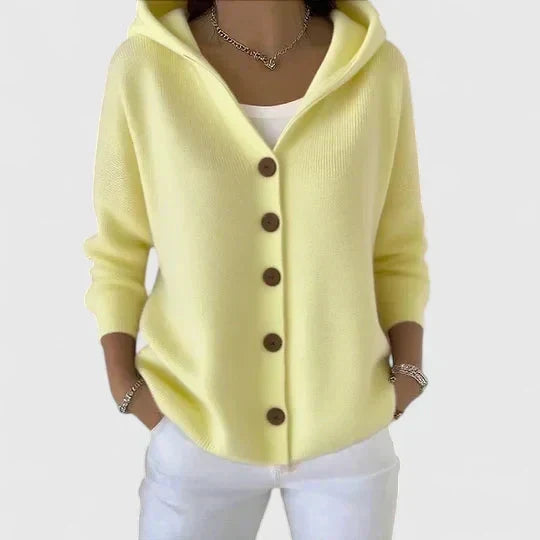Women's Hood-Detail Button-Up Knit Cardigan – Yellow