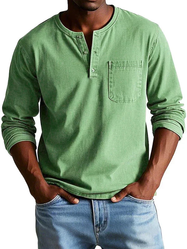 Men's Long Sleeve Henley Shirt for Work – Green