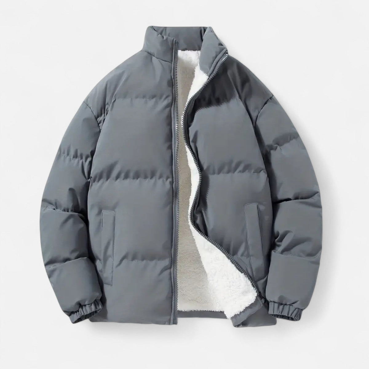 Men's Wool-Lined Stand-Collar Jacket for Everyday Wear – Gray