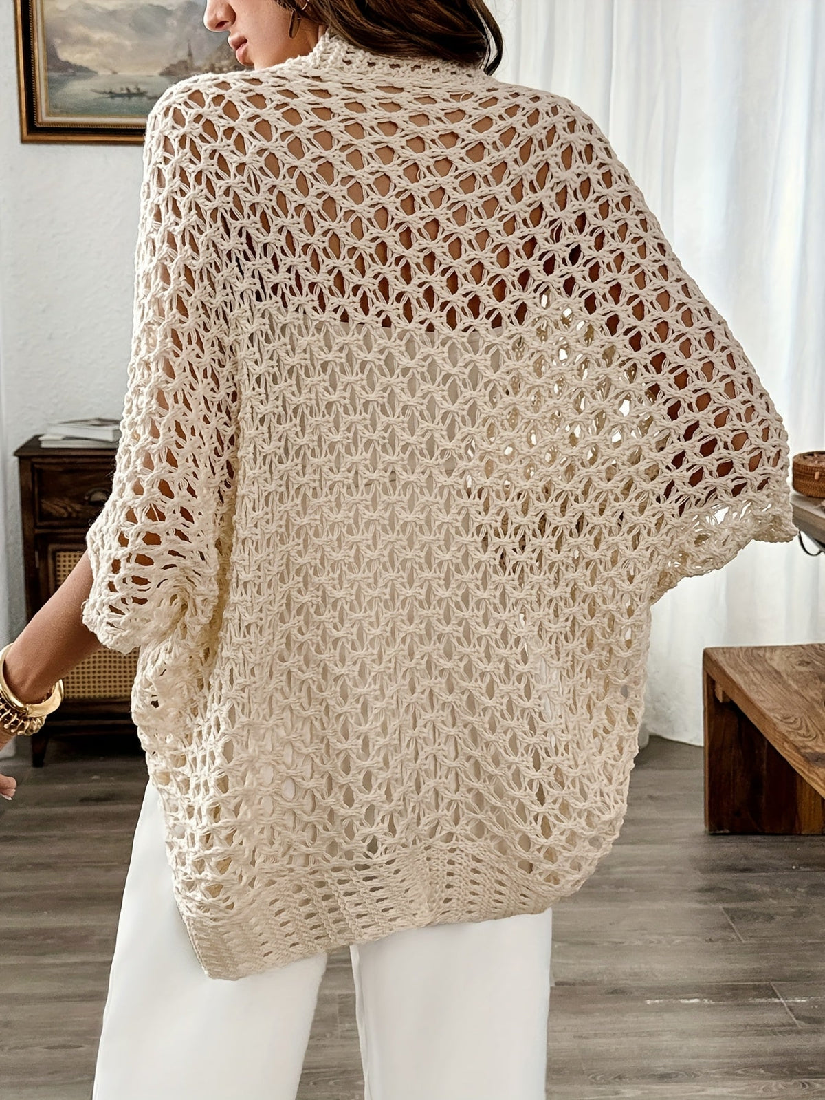 Women's Draped Open-Knit Cardigan for Winter – view 4