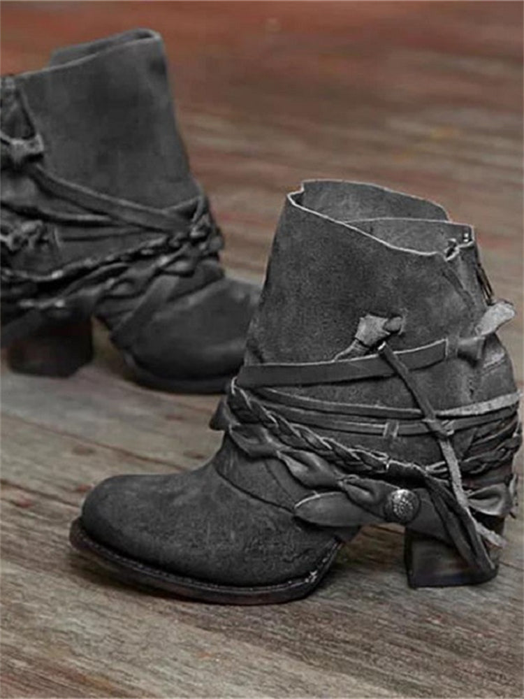 Women's Braided Laced Booties – Gray