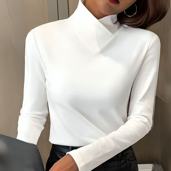 Women's Sculpted Neck Tailored Roll-Neck Top – White