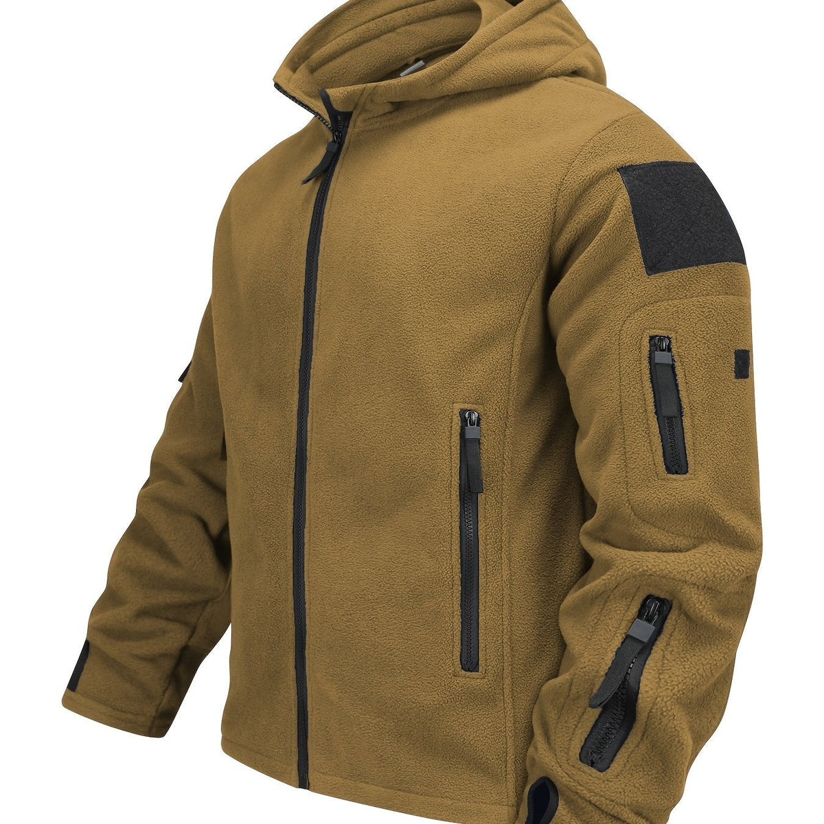 Men's Rugged Hood-Detail Full-Zip Jacket with Zip Pockets – Khaki