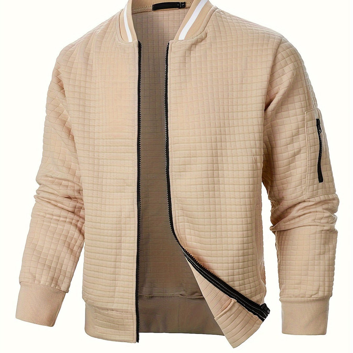 Men's Textured Full-Zip Bomber Jacket – Khaki