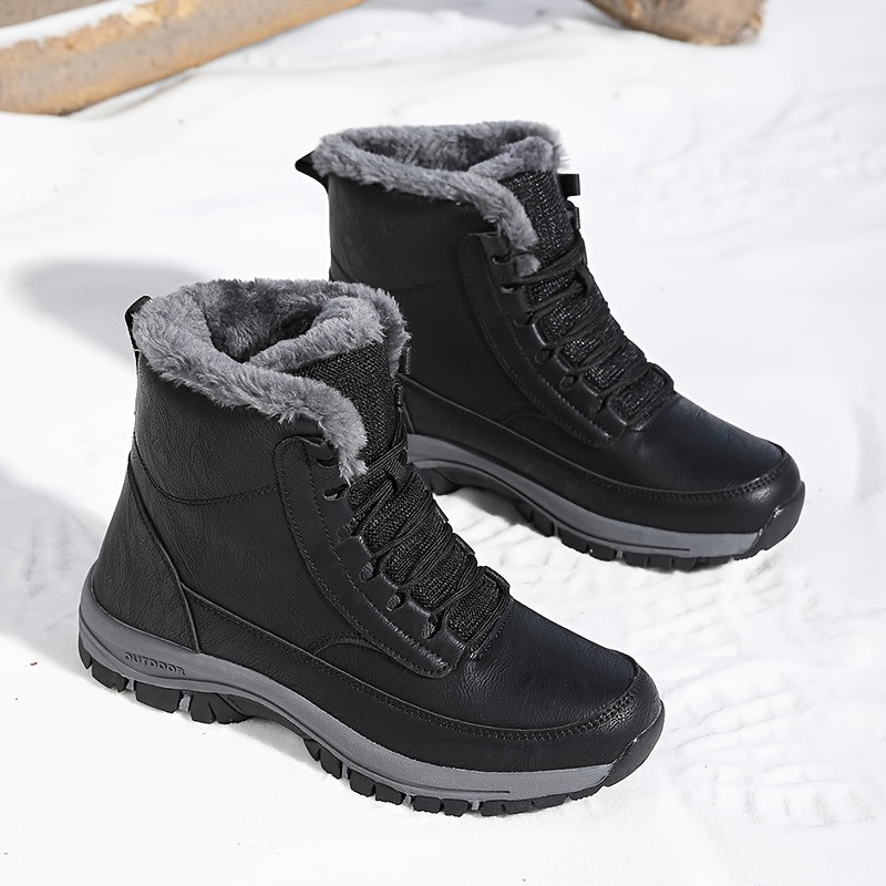 Men's Plush Lined Laced Cold-Weather Boots – Black