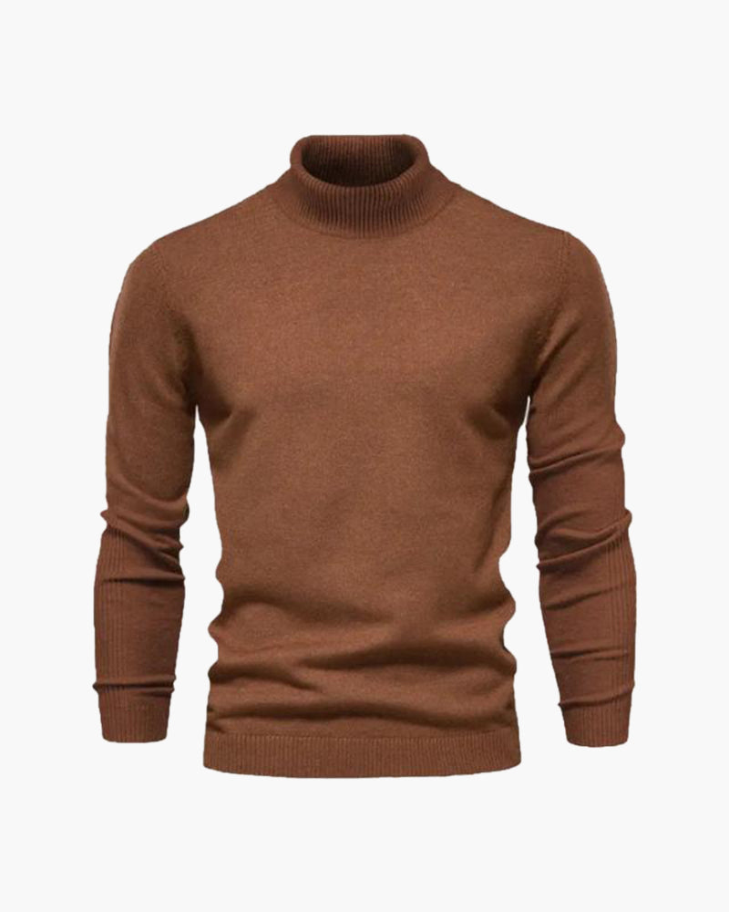 Men's Fine Knit Roll-Neck Pullover – Brown