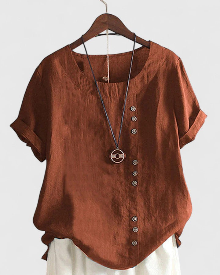 Women's Comfortable Short-Sleeve Blouse for Weekends – Brown