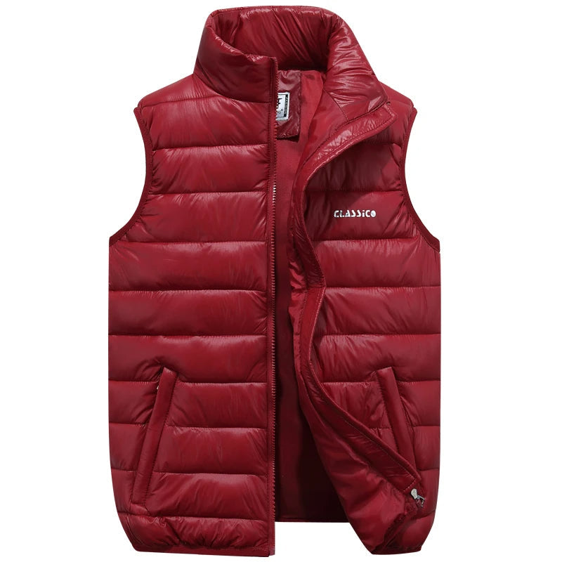 Men's Thermal-Lined No-Sleeve Vest with Full Zip Front – Wine Red