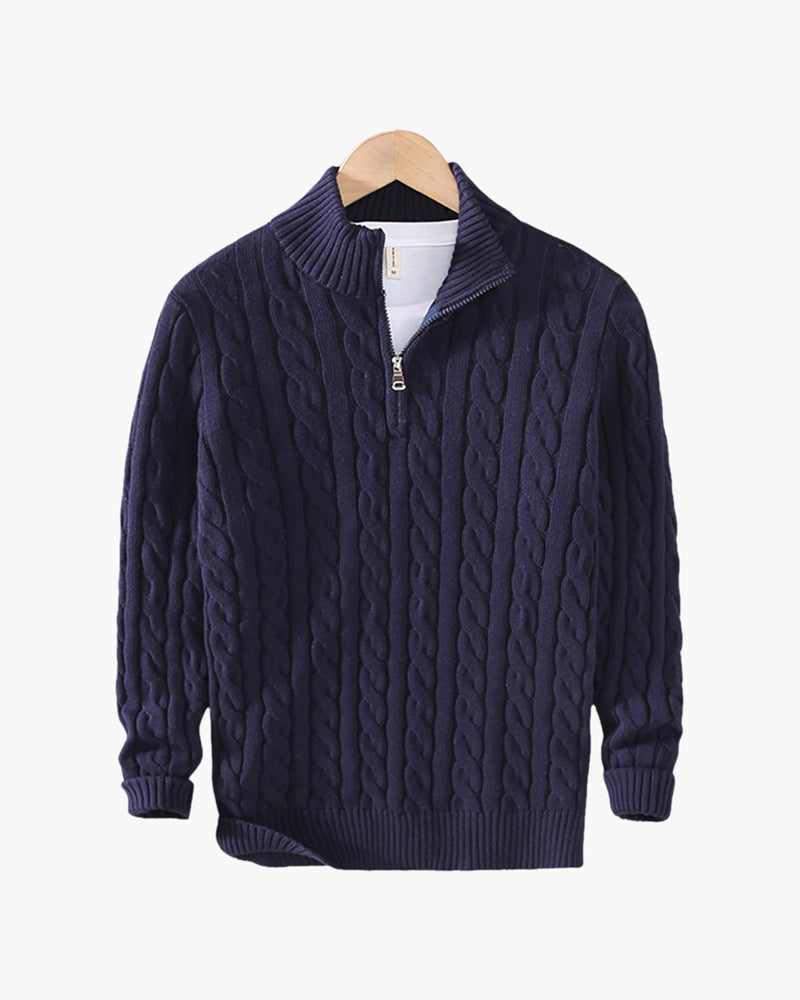 Men's Cable-Stitch Half-Zip Pullover – Navy Blue