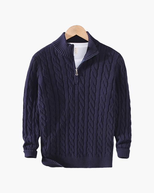 Men's Cable-Stitch Half-Zip Pullover – Navy Blue