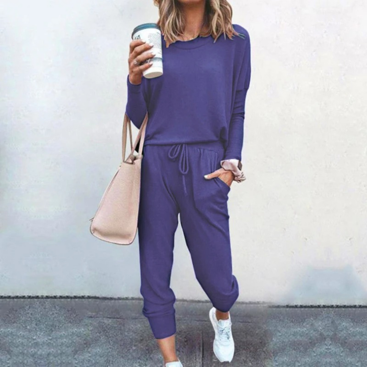 Women's Easy-Fit Long Sleeve Top and Jogger Set – Dark Purple