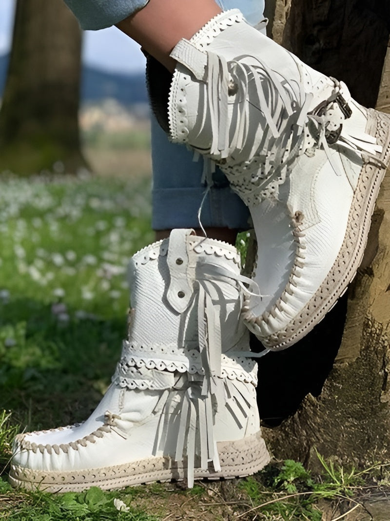 Women's Fringe Booties with Woven Detail – view 6