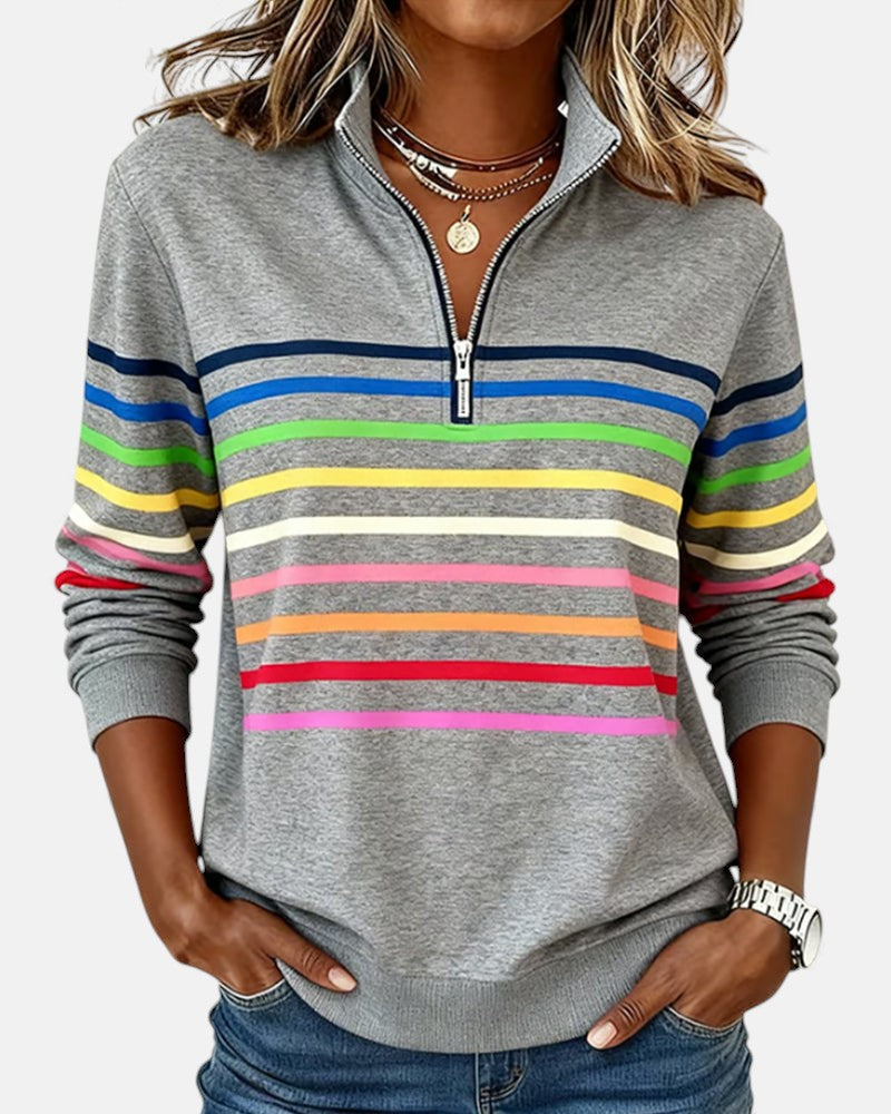 Women's Stripe-Detail Half-Zip Sweatshirt – Gray