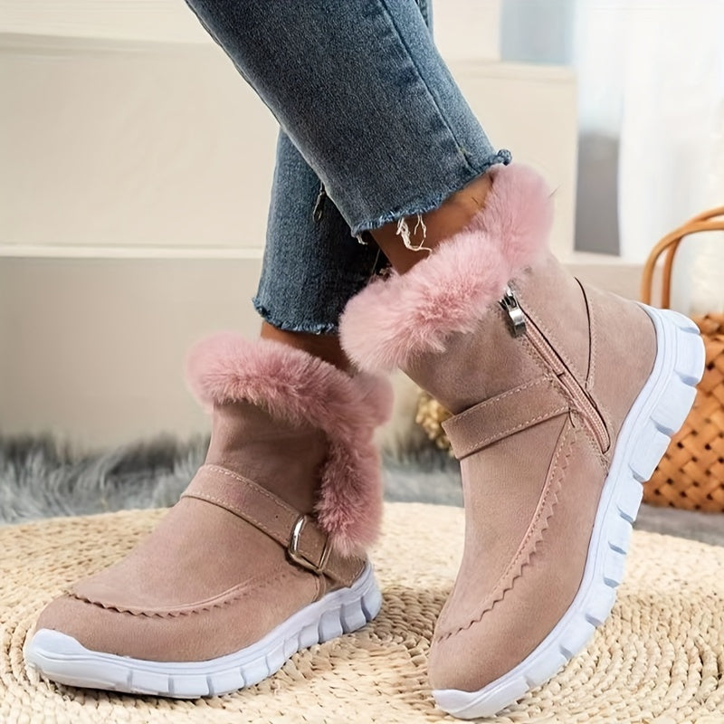 Women's Plush-Lined Buckle-Detail Booties – Pink