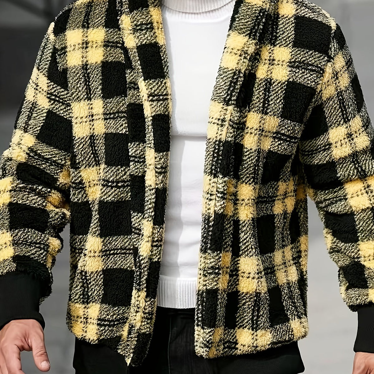 Men's Plush Brushed Check Oversized Jacket – Yellow