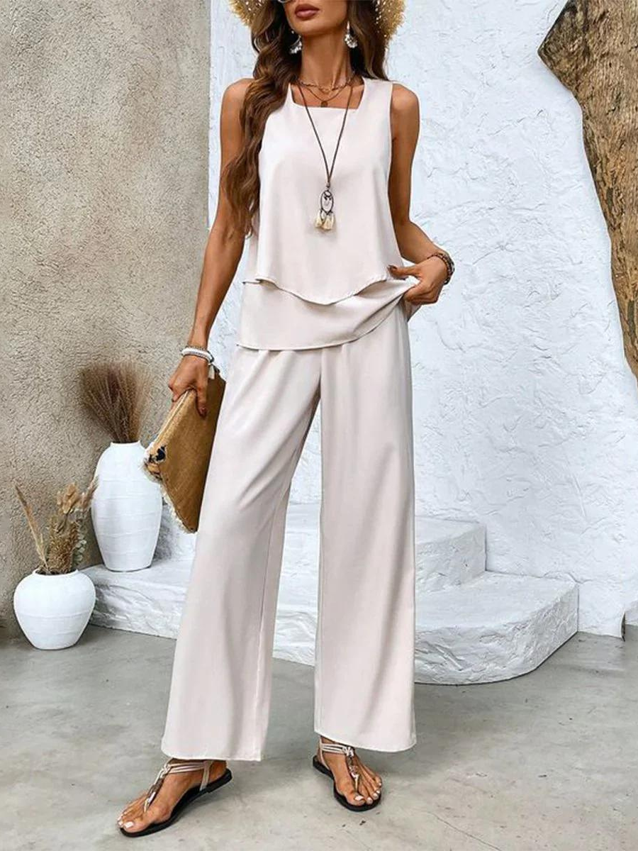 Women's Leaf Print Wide-Cut Two-Piece Set for Fall – view 6
