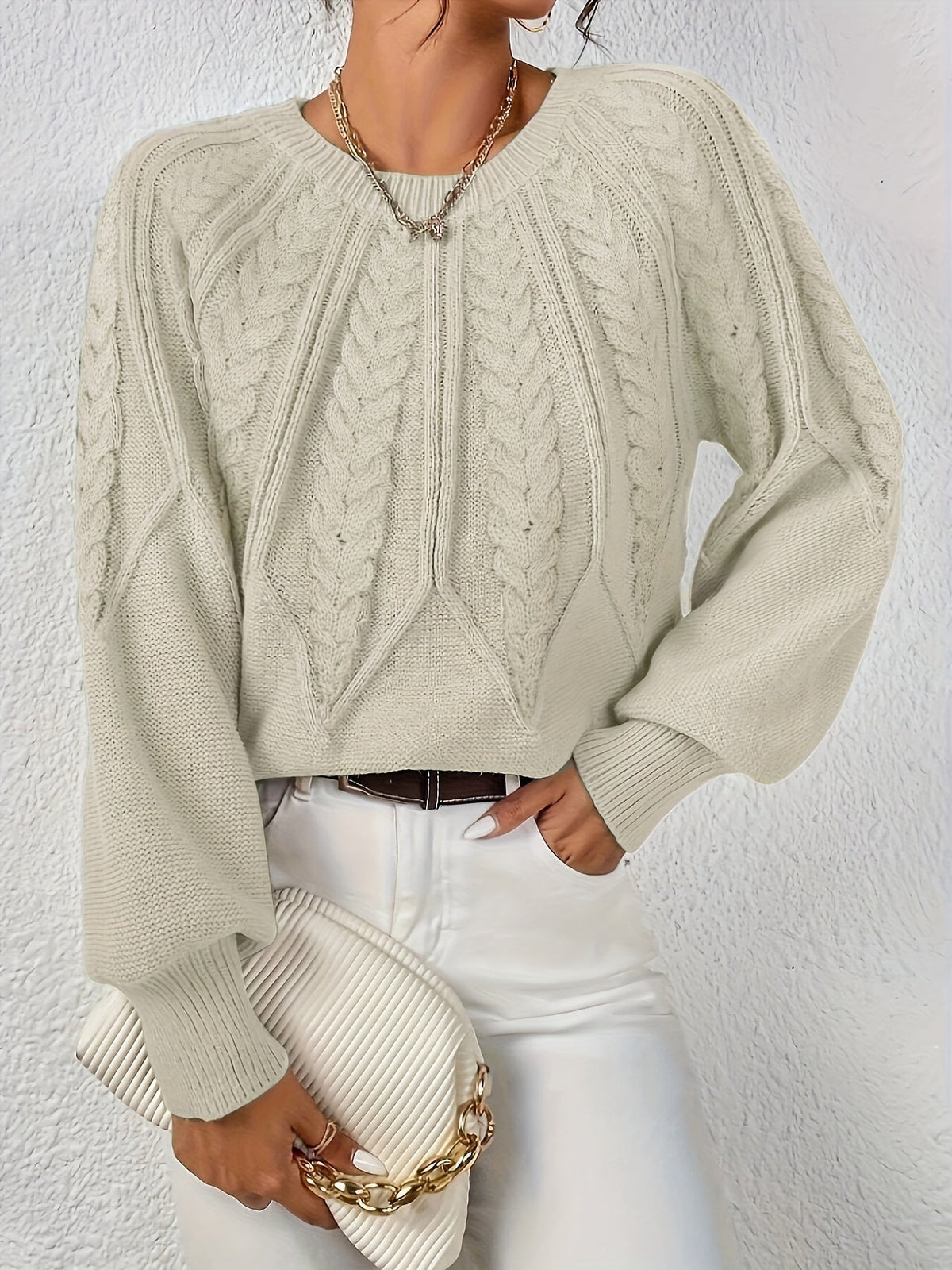 Women's Cable-Stitch Lantern Sleeve Pullover – view 5