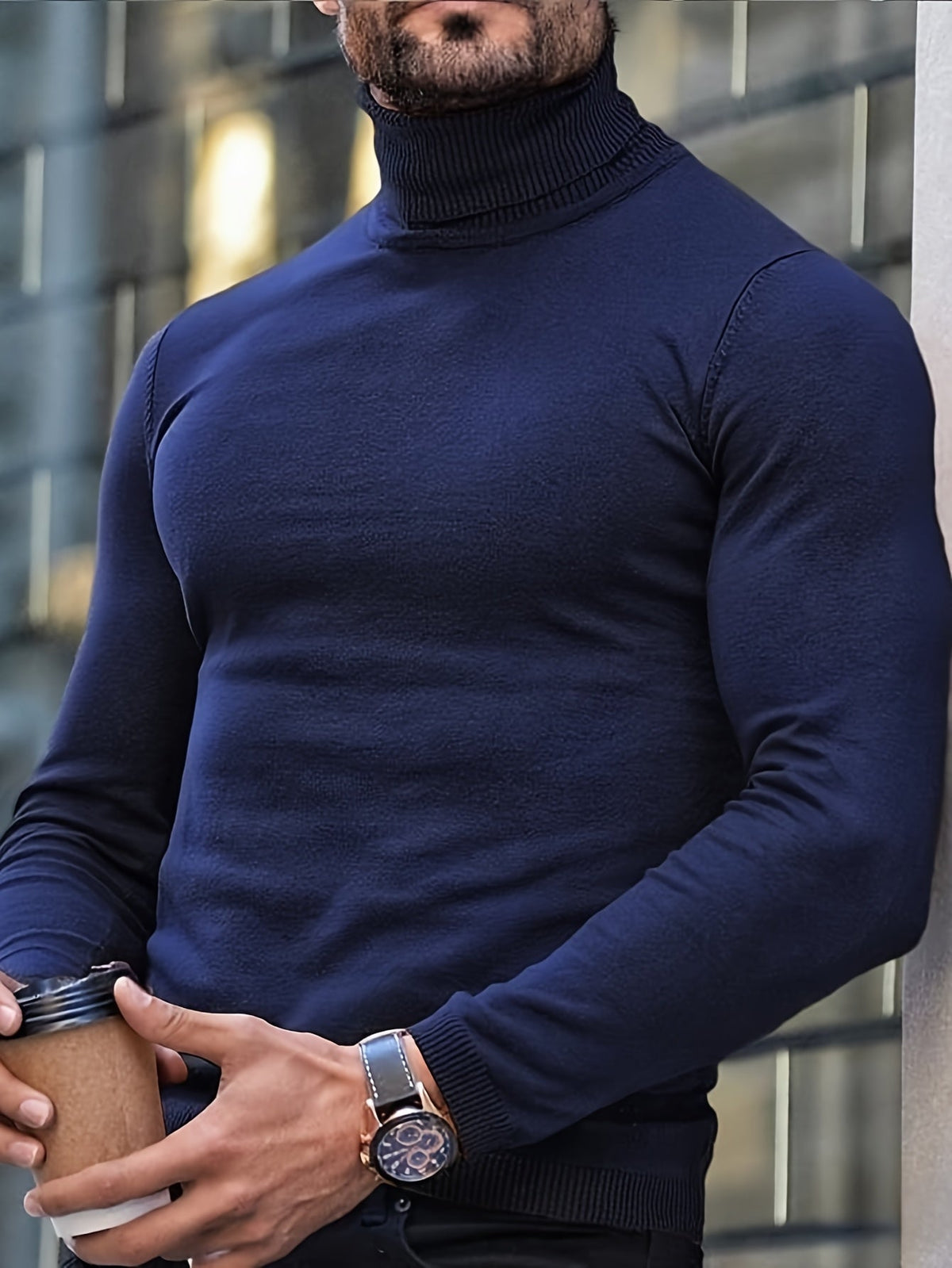 Men's High Neck Fitted Roll-Neck Knit Pullover – view 2