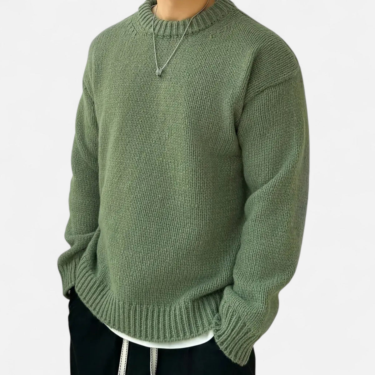 Men's Solid Crewneck Knit Sweater – Army Green