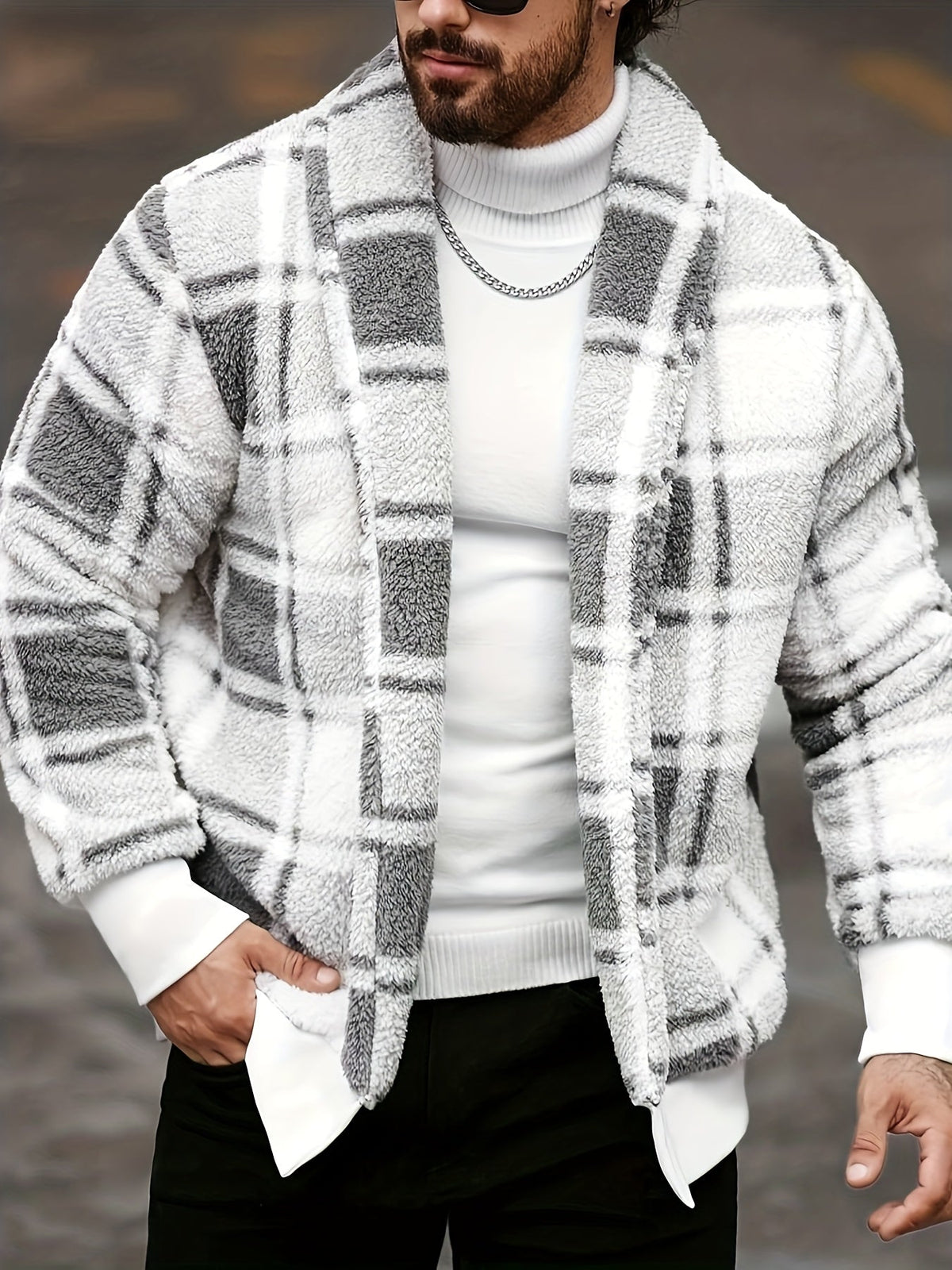 Men's Plush Brushed Check Oversized Jacket – view 3