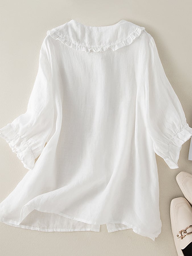 Women's Ruffled Collar Button-Front Blouse for Work – view 3