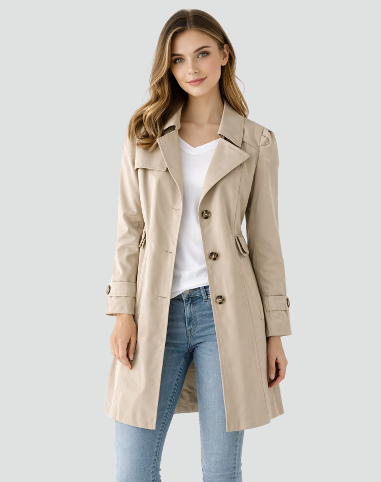 Women's Fitted Mid-Length Lapel Trench Coat – Khaki