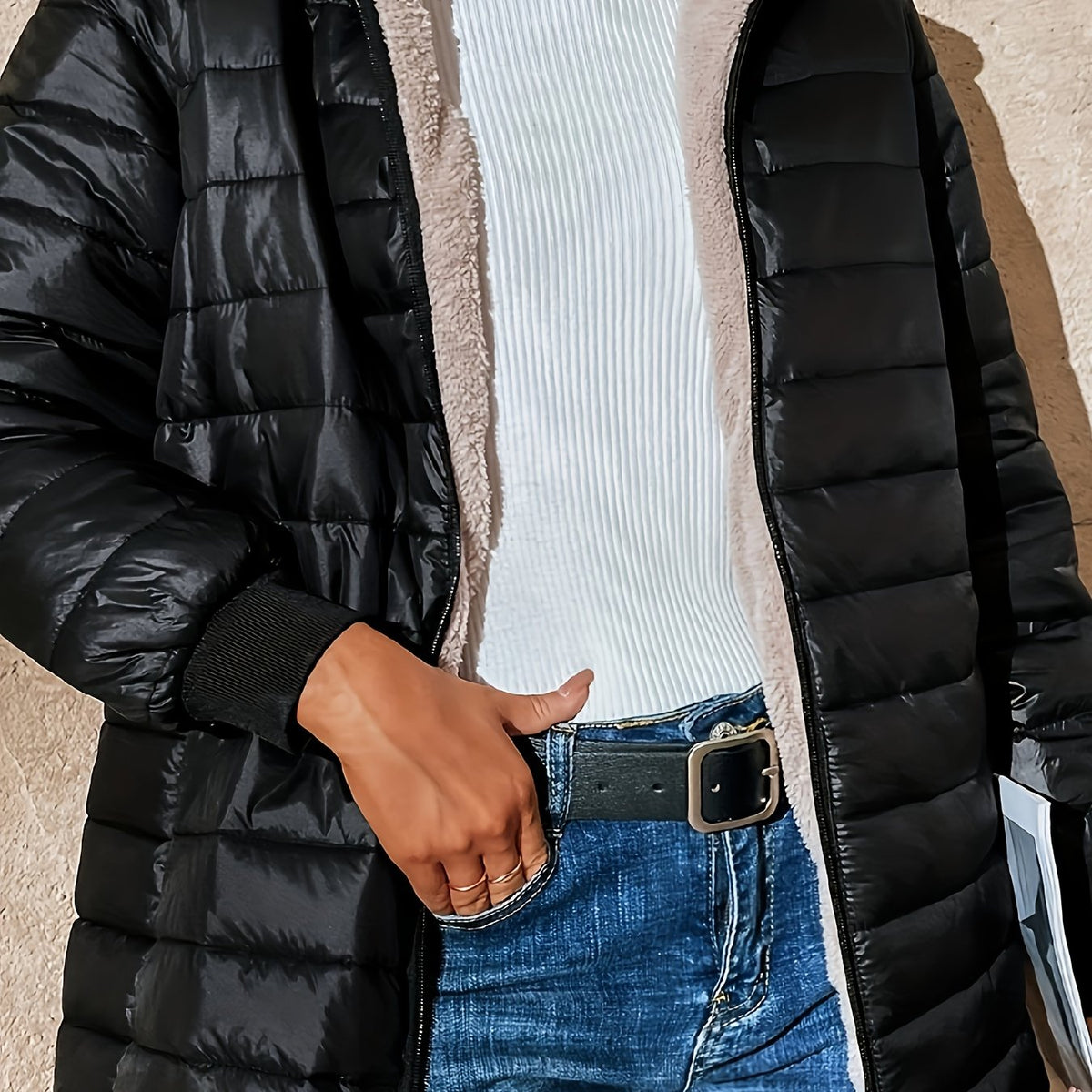 Women's Padded Longline Coat – Black