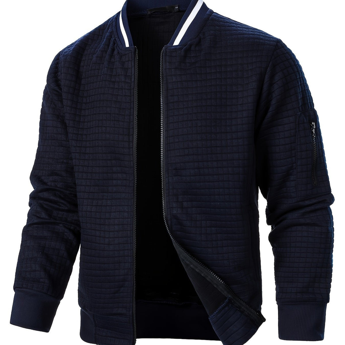 Men's Textured Full-Zip Bomber Jacket – Navy