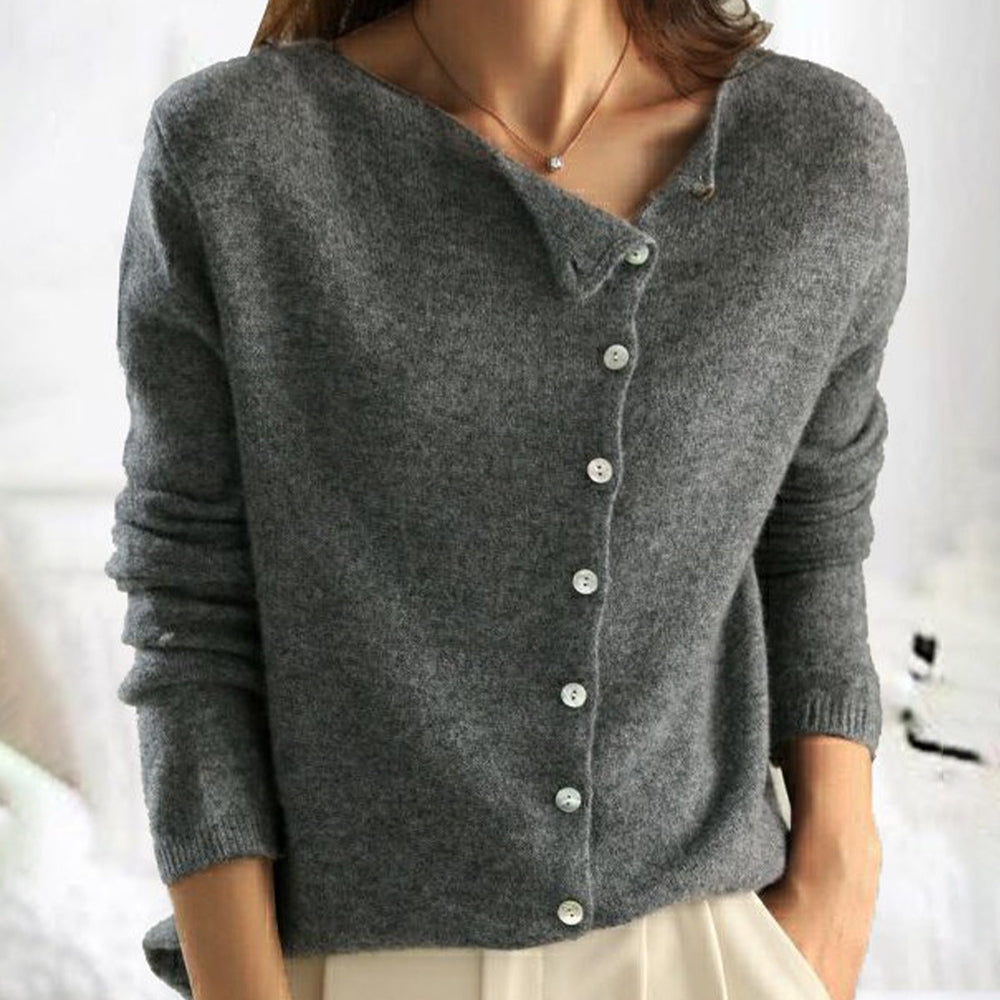 Women's Button-Front V-Neckline Knit Cardigan – Gray