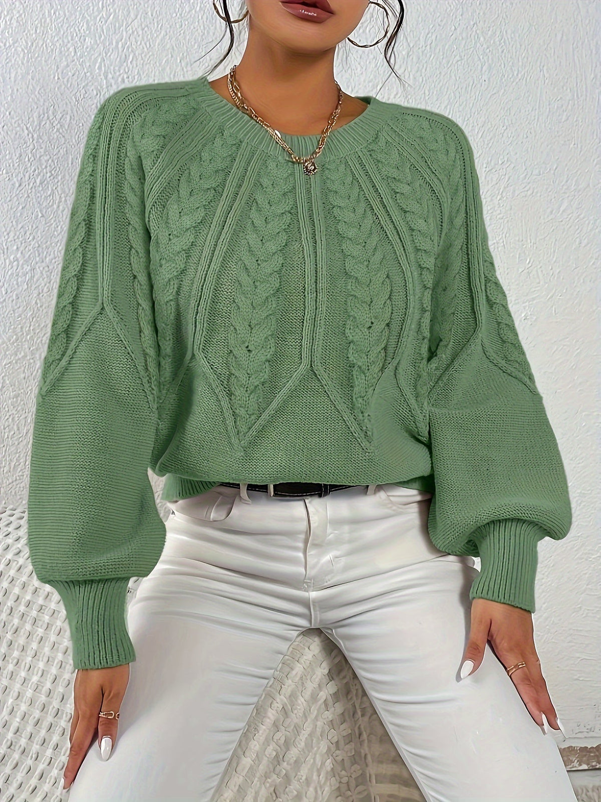 Women's Cable-Stitch Lantern Sleeve Pullover – view 2
