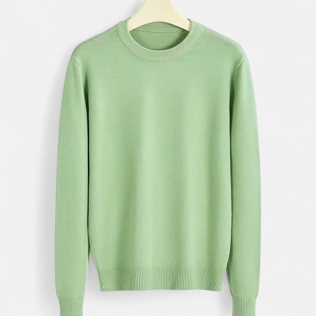 Men's Slim-Cut Round Neck Rib-Knit Pullover – Light Green