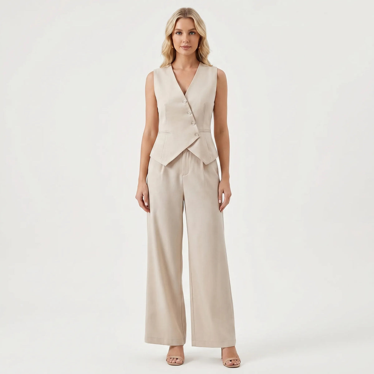 Women's Vest and Pants Set for Work – Beige