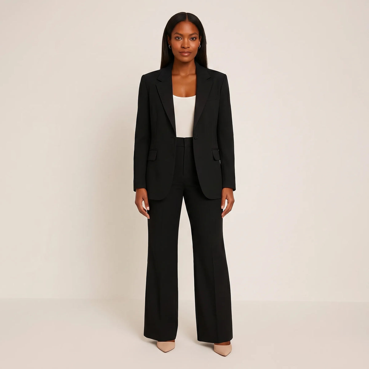Women's One Button Flare Pants Suit Set for Fall – Black