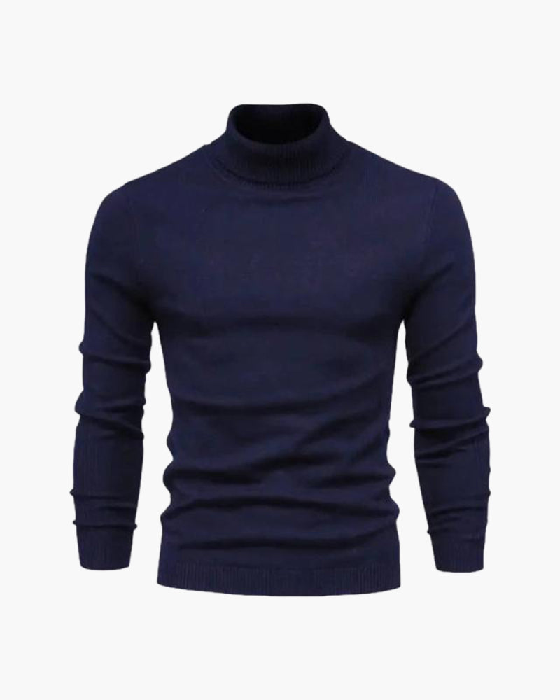 Men's Fine Knit Roll-Neck Pullover – Navy Blue