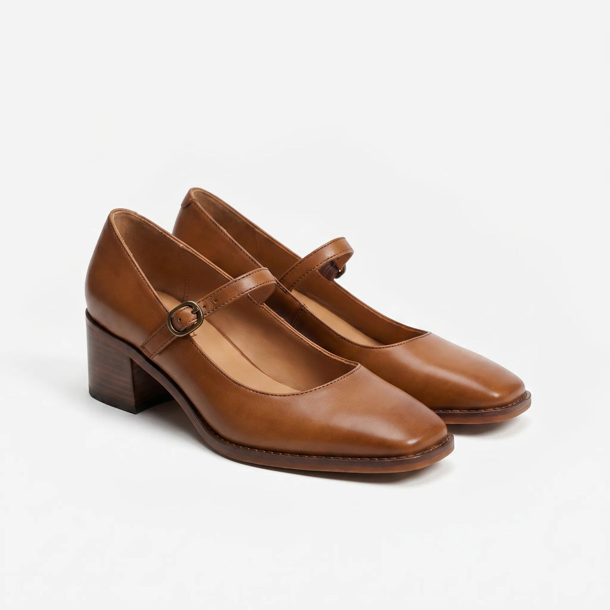Women's Buckle-Detail Strap Block Heels – Brown