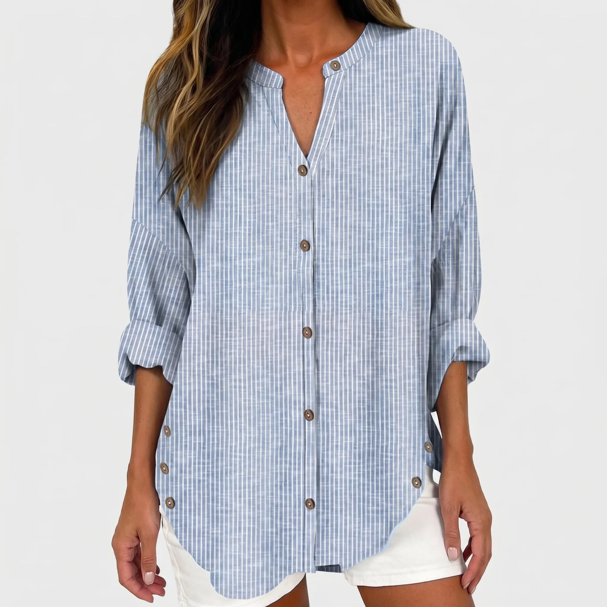 Women's Stripe-Detail Tunic Blouse – Blue