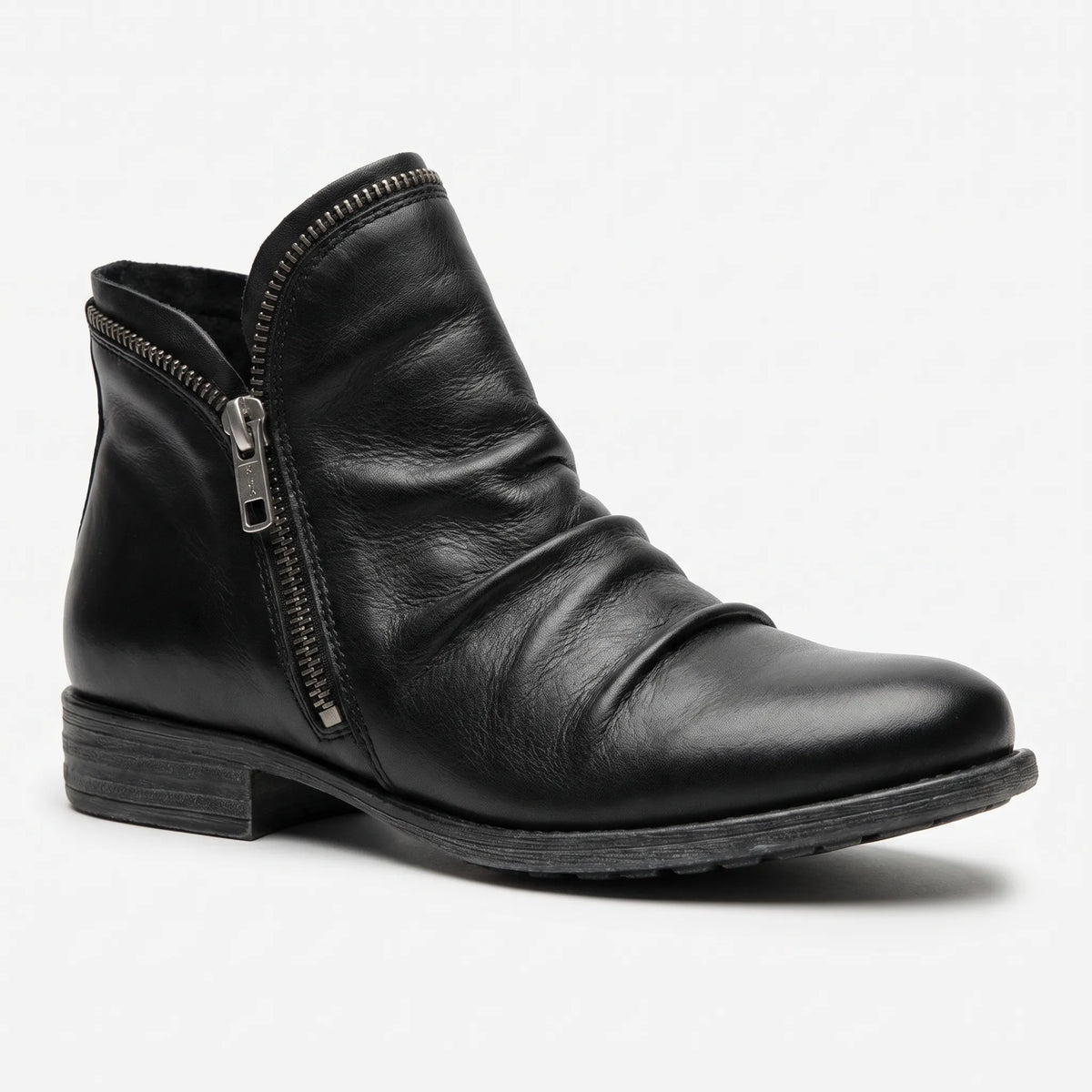 Women's Ruched Leather Booties – Black