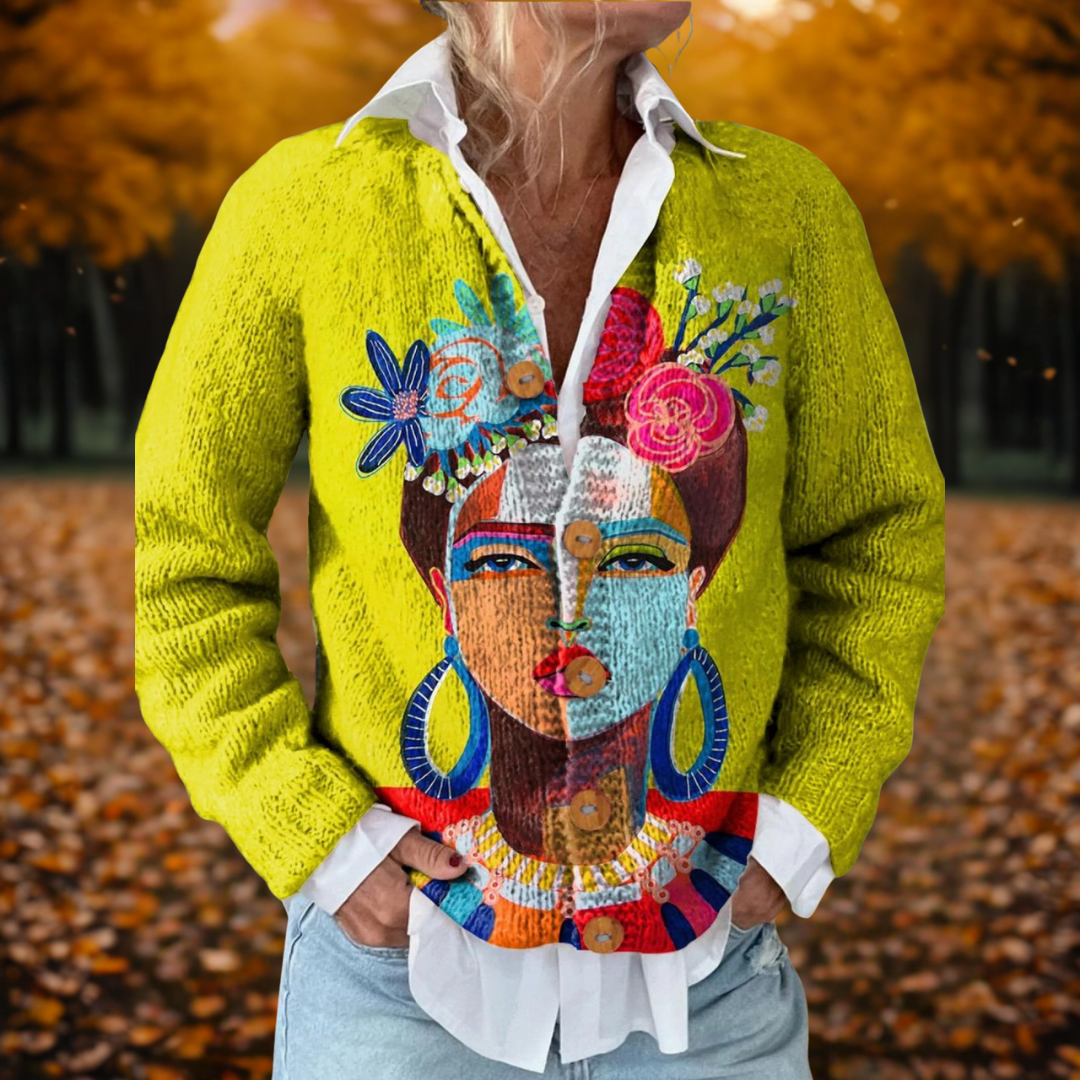 Women's Art Print Open-Style Knit Cardigan – view 1