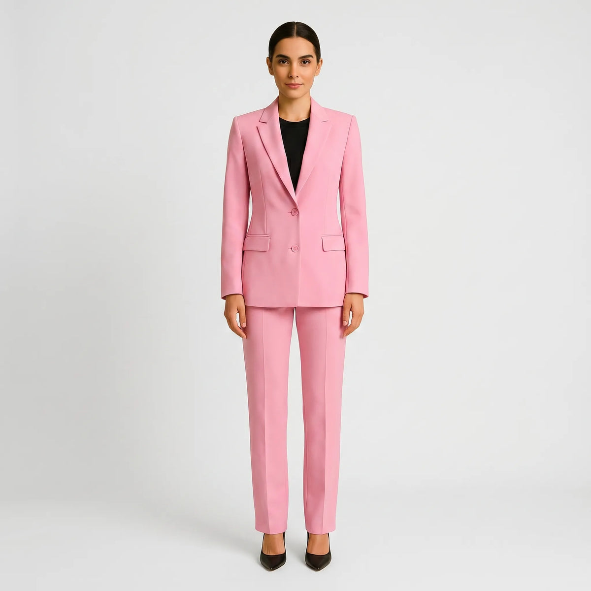 Women's Fitted Blazer and Pants Suit Set – Pink