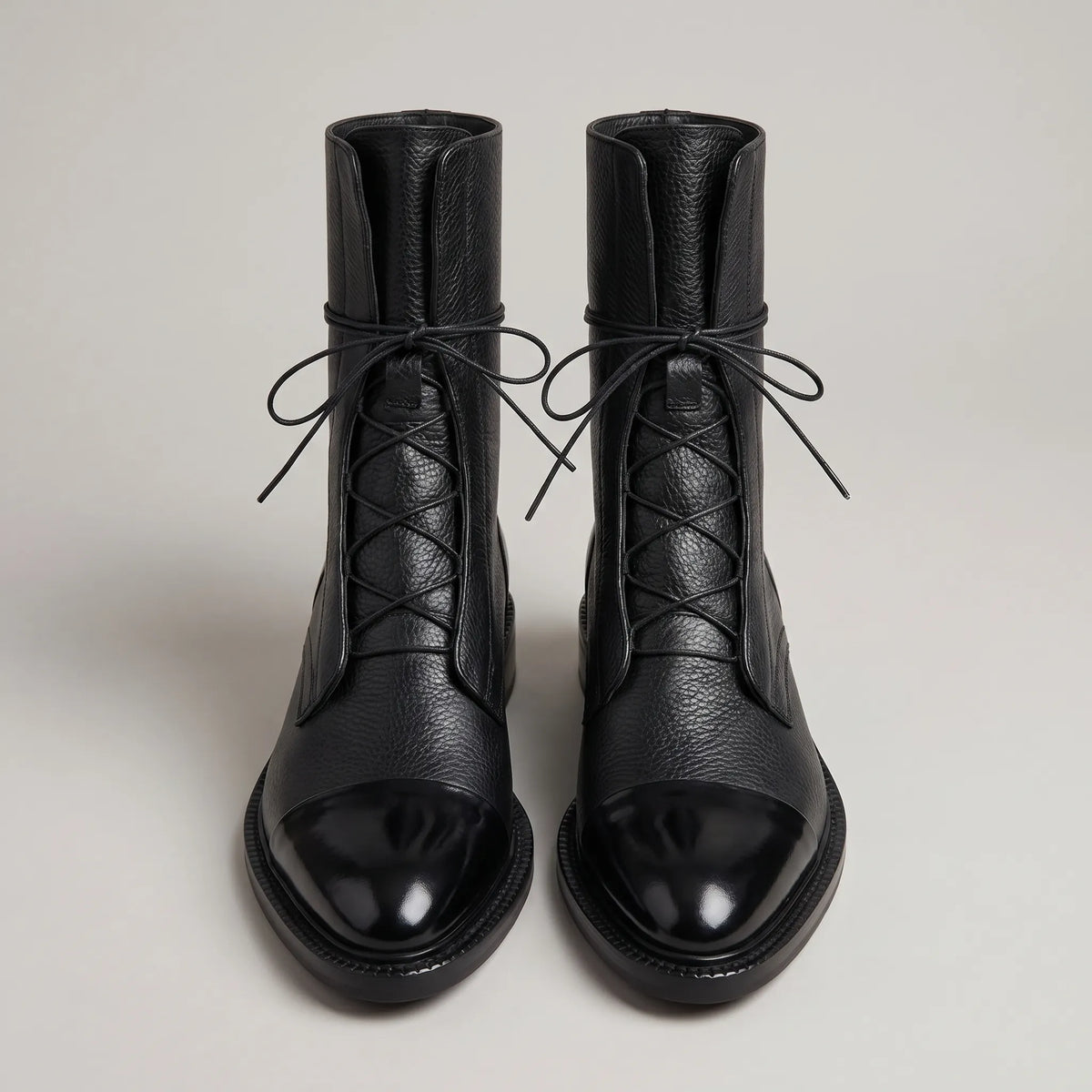 Women's Lace-Detail Up Leather Booties – Black