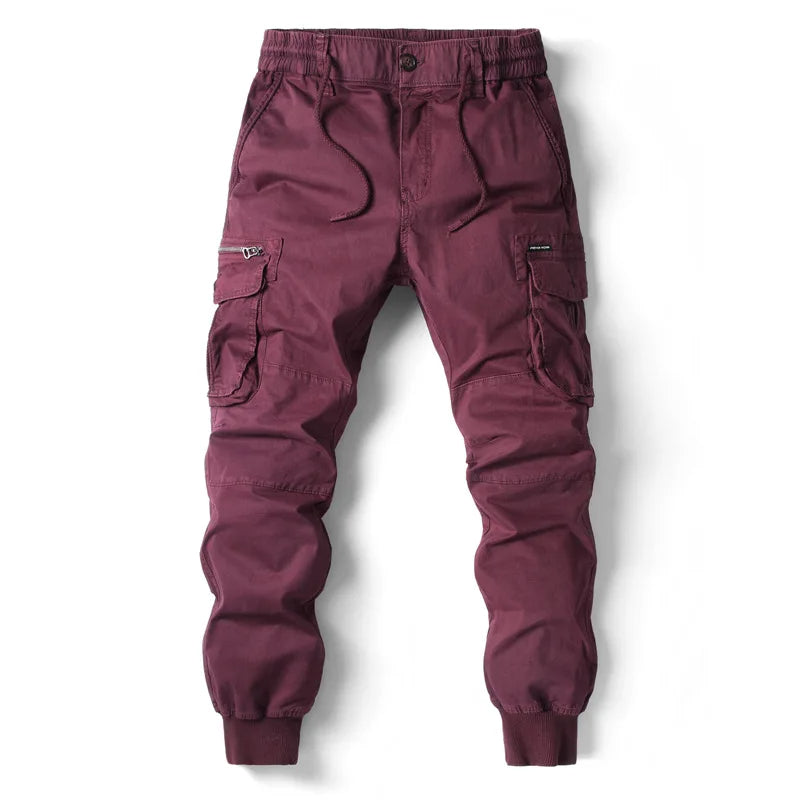 Men's Multi Pocketed Utility Cargo Joggers – Wine Red