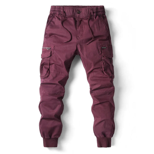 Men's Multi Pocketed Utility Cargo Joggers – Wine Red